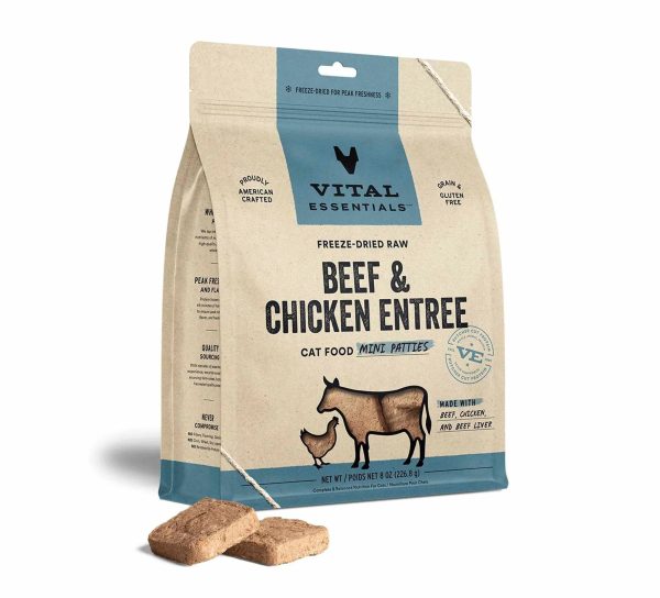 Vital Essentials(R) Freeze-Dried Raw Beef & Chicken Entree Cat Food Mini Patties, Online Hot Sale